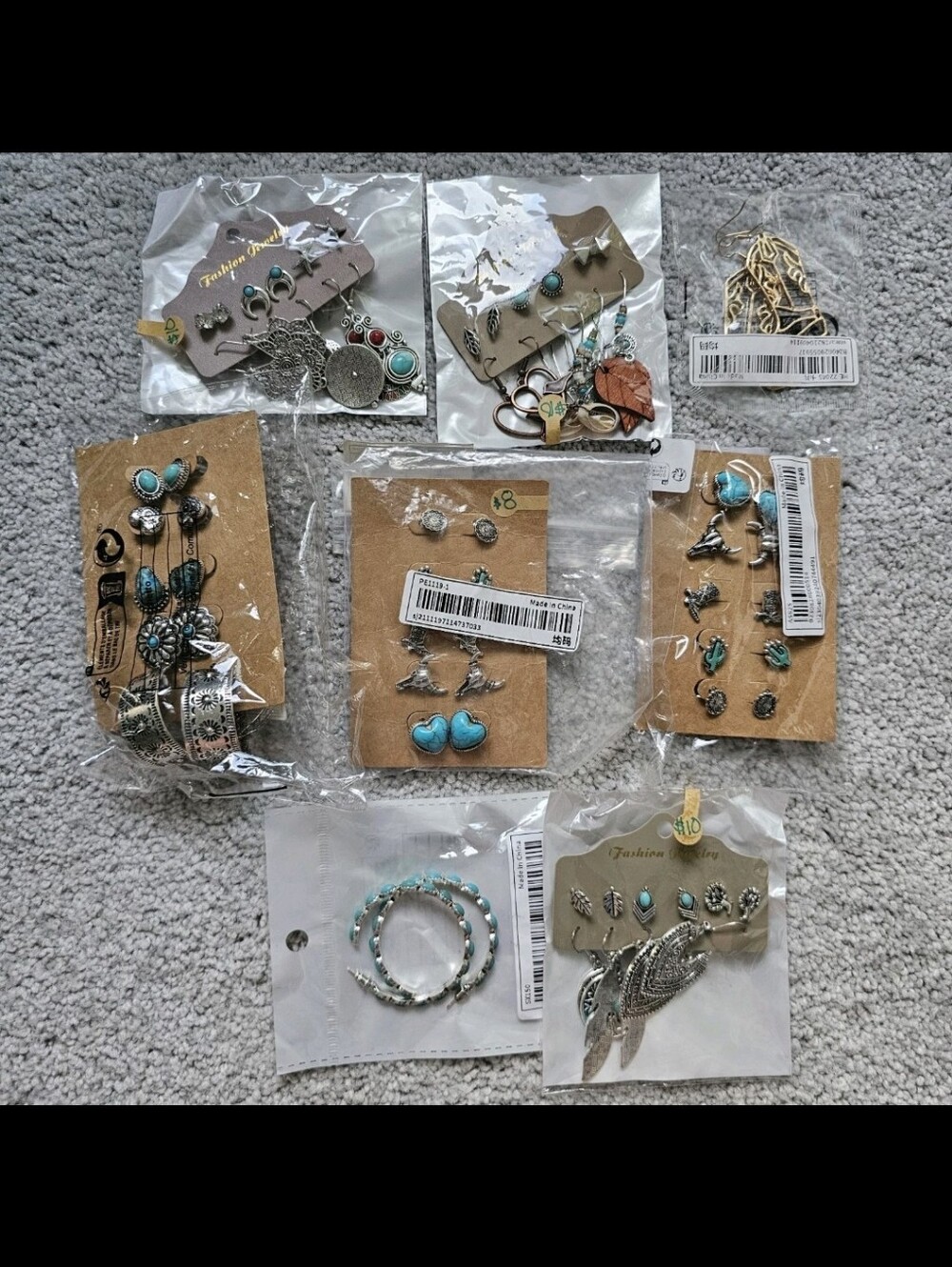 Jewelry lot western ranchwear silver dangle stud hoops faux turquoise cowboy